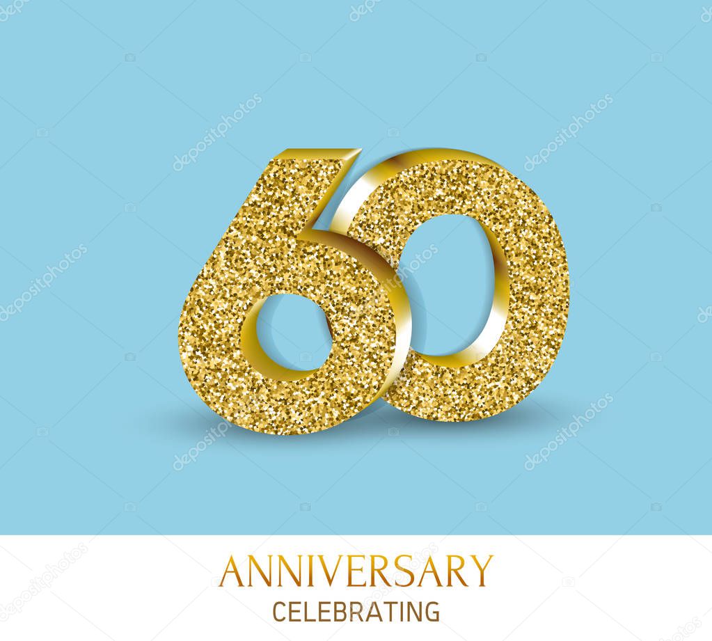 60th anniversary card template with 3d gold colored elements. Can be used with any background.