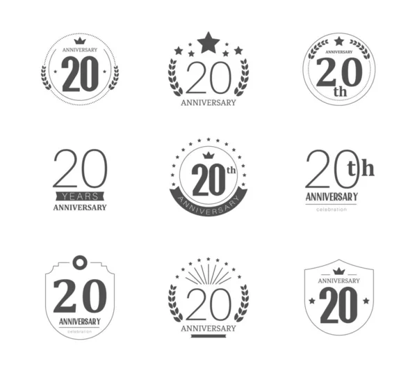 20 jaar verjaardag logo set. 20e verjaardag iconen. — Stockvector
