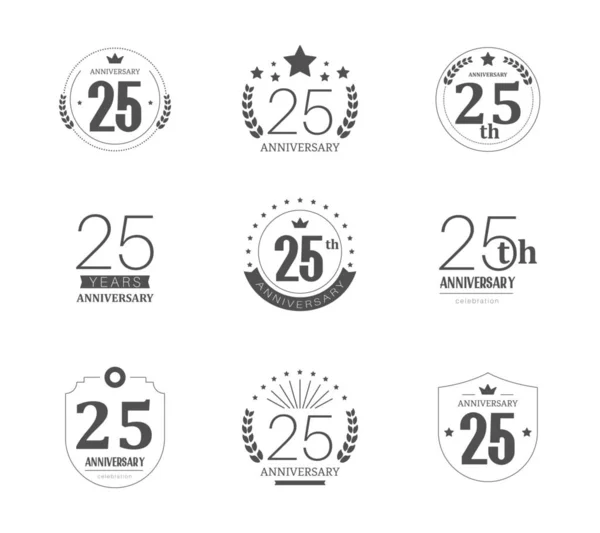 25 years anniversary logo set. 25th anniversary icons. — Stock Vector