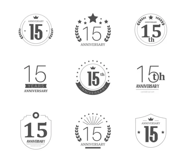 15 anos de aniversário logotipo definido. Ícones do décimo quinto aniversário . — Vetor de Stock