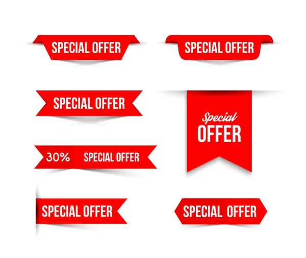 Red special offer banners with shadows on white background. — Stock Vector