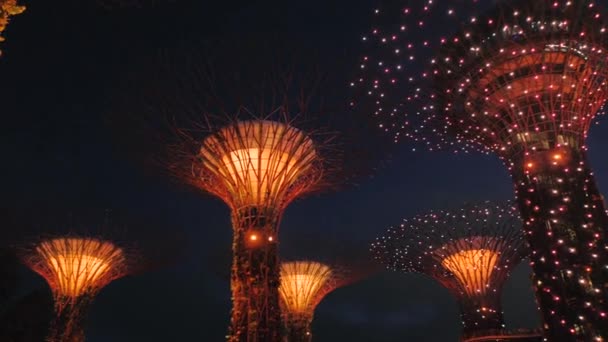 Zahrady podle slavného zálivu noc turistické zobrazit panorama 4k Singapuru — Stock video