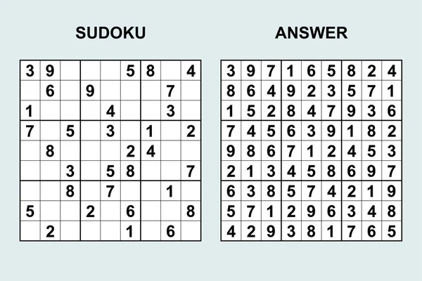 Wektor Sudoku Odpowiedzi 119 Gra Logiczna Numerami — Wektor stockowy