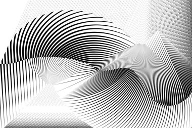 Soyut yarım ton çizgileri hareket akışkan arkaplan, geometrik siyah beyaz desen, vektör modern tasarım dokusu kart, kapak, poster, dekorasyon.