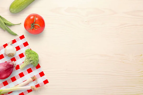 Healthy Vegetables Left Side Kitchen Table Copy Space Flat Lay — Stock Photo, Image