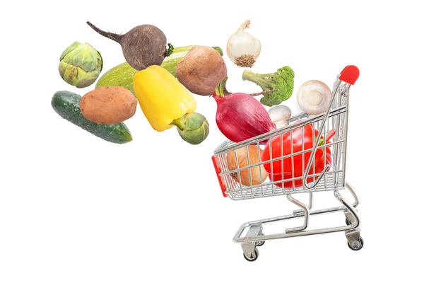 Frisches Bio Gemüse Fällt Einkaufswagen — Stockfoto