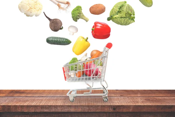 Isolated Vegetables Fall Basket Wooden Table Composition — Stock Photo, Image