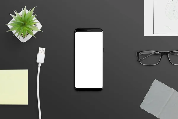 Akıllı Telefon Mockup Siyah Ofis Masasında — Stok fotoğraf