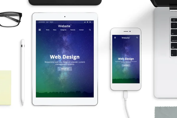 Diseño Responsivo Del Sitio Web Tableta Pantalla Del Teléfono Inteligente —  Fotos de Stock