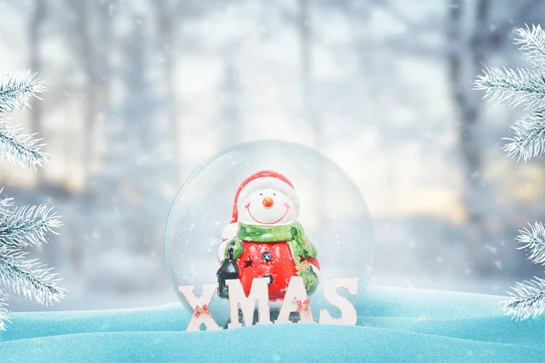 Hezký Sněhulák Santa Clause Oblečení Novoroční Vánoční Skleněné Magická Koule — Stock fotografie