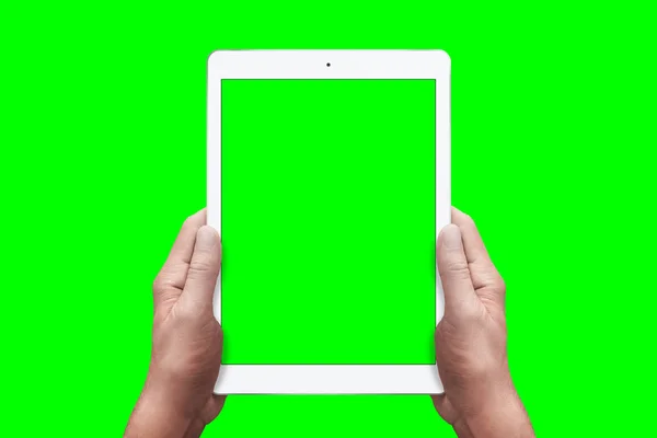 Chroma key isolated white tablet in hands.