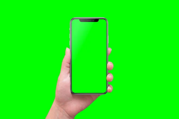 Moderno Smartphone Primo Piano Schermo Isolato Sfondo Verde — Foto Stock