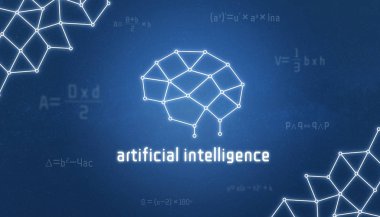 Yapay zekası kavramı. Bir iş parçacığı, bilgi ve matematiksel formüller birleşmesi gibi beyin.