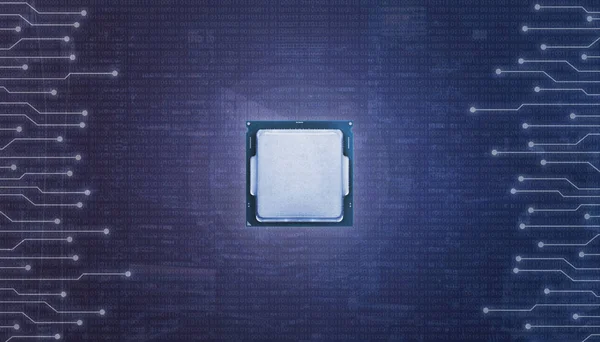 Centrale Chip Omringd Met Micro Elektronische Schakelingen Binaire Code — Stockfoto
