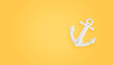 Beyaz tekne yanında kopya alanı ile sarı arka plan üzerinde çapa. Başarılı bağlantı kavramı, ekleme.