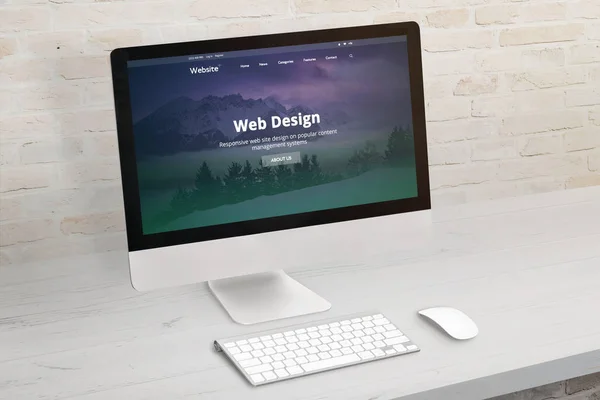 Platte Ontwerp Website Presentatie Moderne Computer Display Concept Van Web — Stockfoto
