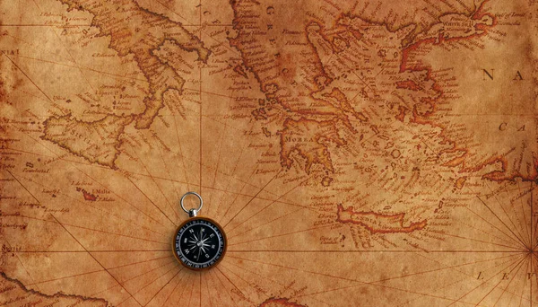Stará Mořská Mapa Středozemního Moře Malým Kompasem — Stock fotografie