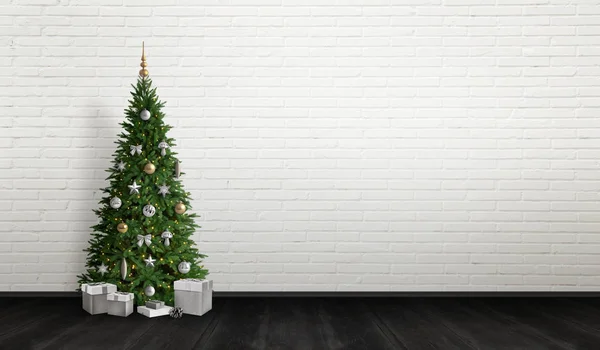 Albero Natale Decorato Con Regali Qui Sotto Spazio Libero Testo — Foto Stock