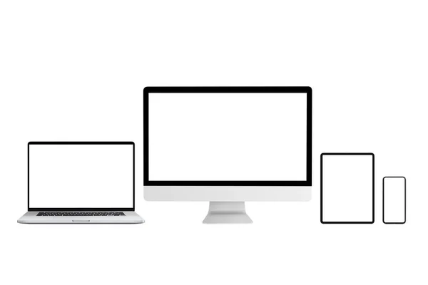 応答性の高いウェブやアプリの設計促進のための独立したコンピュータやモバイルデバイスのモックアップ — ストック写真