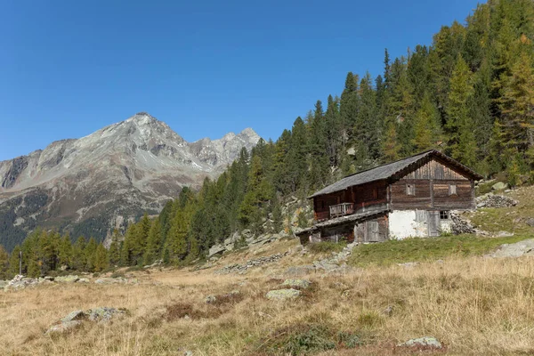 Ein Geschlossener Kuhstall Beim Sturz Vor Einer Bergwiese — Stockfoto