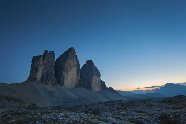 Tramonto Estivo Alle Tre Cime Lavaredo Nelle Dolomiti — Foto Stock