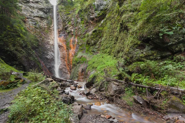 Litet vattenfall bland skogen i val di Funes — Stockfoto