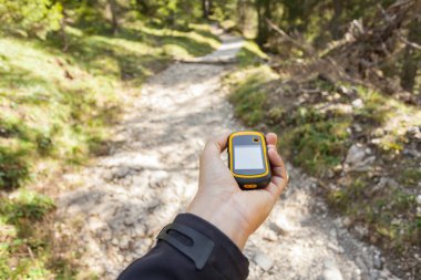 finding the right position in the woods with a gps clipart