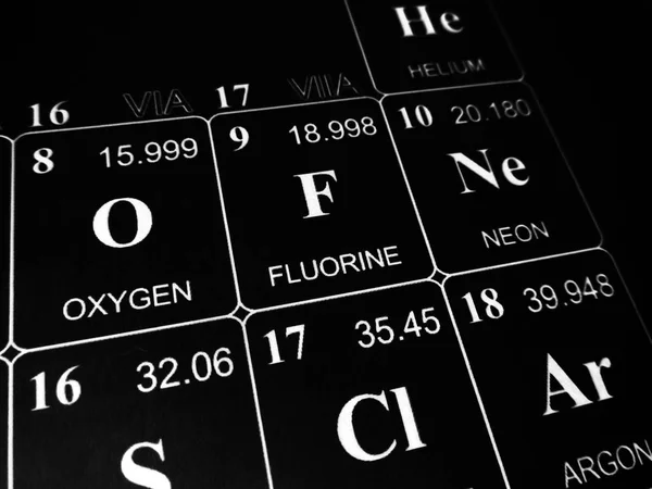 Fluorine on the periodic table of the elements — Stock Photo, Image