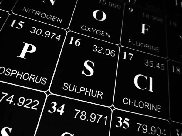 Sulphur on the periodic table of the elements — Stock Photo, Image