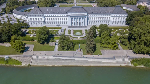 Flygfoto Över Electoral Palace Koblenz Och Park Trädgård Vid Rrheine — Stockfoto