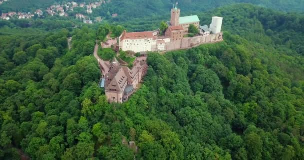 Drohnen Luftbild Der Thüringischen Wartburg Eisenach Deutschland Unesco Welterbe — Stockvideo