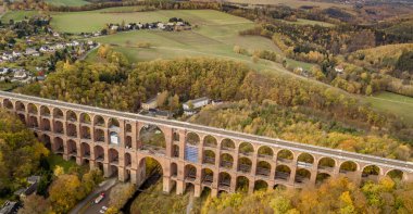 Goeltzschtalbruecke Netzschkau Vogtland Almanya en büyük tuğla Bridge dünya üzerinde havadan görünümü