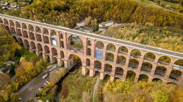Vista Aérea Sobre Goeltzschtalbruecke Netzschkau Vogtland Alemanha Maior Ponte Tijolos — Fotografia de Stock