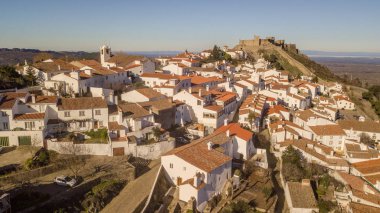 Drone erial görünümü köyü Marvao Cityscape Alentejo Portekiz