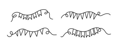 Farklı bayramlar, partiler ve doğum günleri için süslü süslemeler. Karalama bayrağı seti. Şenlikli tasarım, dekor, bebek dekorasyonu için. Taslak şirin flamalar parti bayraklarını ayarla.