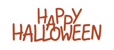 Orijinal Mutlu Cadılar Bayramı yazıları. El yapımı el yapımı tuhaf ve ürkütücü yazı tipleriyle Cadılar Bayramı harfleri. Bayram tebrik kartları, posterler ve tasarımlar için Cadılar Bayramı harfleri içeren turuncu vektör.