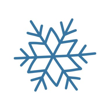 Simple hand drawn blue snowflake doodle with abstract, whimsical shape isolated on white. Clean and minimalist vector element for winter holidays, seasonal backgrounds, or Christmas designs.