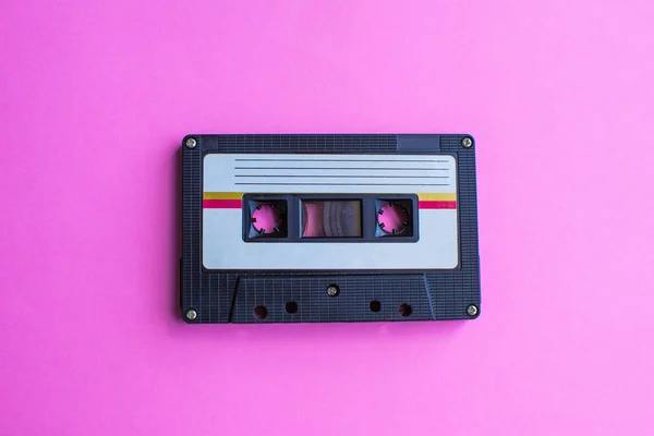 Retro of tape cassette on yellow background. soft focus. — Stock Photo, Image