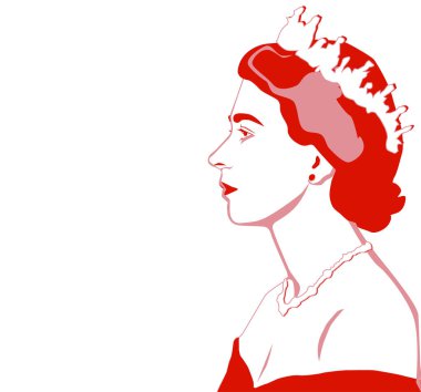 4 Haziran, 2018: vektör çizim, vektör portre İngiltere, Kanada, Avustralya, Elizabeth II Kraliçe. Kırmızı, siyah, mavi, pembe Kraliçe Elizabeth II portreler.