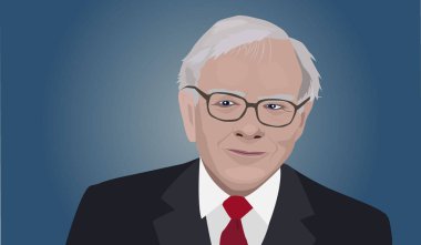 6 Haziran, 2018: yatırımcı ve ekonomist Warren Buffett tahminleri stokları maket değişiklikleri yükselmeye devam edecek. Warren Buffett portre, vektör çizim.