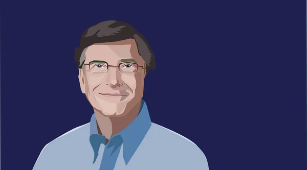 6 juni 2018: Bill Gates redaktionell illustration. Vector porträtt på en blå bakgrund. — Stock vektor