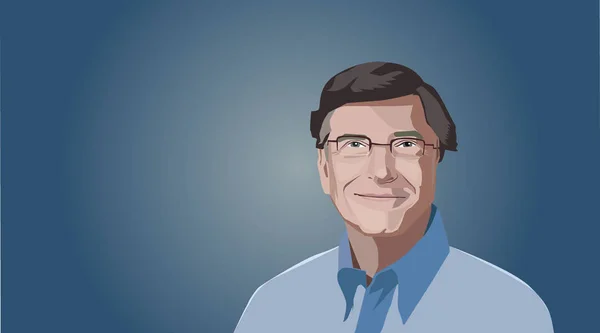 6 de junio de 2018: ilustración editorial de Bill Gates. Retrato vectorial sobre fondo azul . — Vector de stock