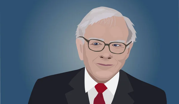 6 Junho, 2018: Investidor e economista Warren Buffett prevê ações maket mudanças continuarão a subir. Warren Buffett retrato, ilustração vetorial . —  Vetores de Stock