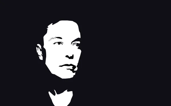 Augusztus, 2018: Híres alapítója, elnök-vezérigazgatója és vállalkozó Elon Musk vektor portré. Elon Musk fehér sziluettjét a fekete háttér. — Stock Vector