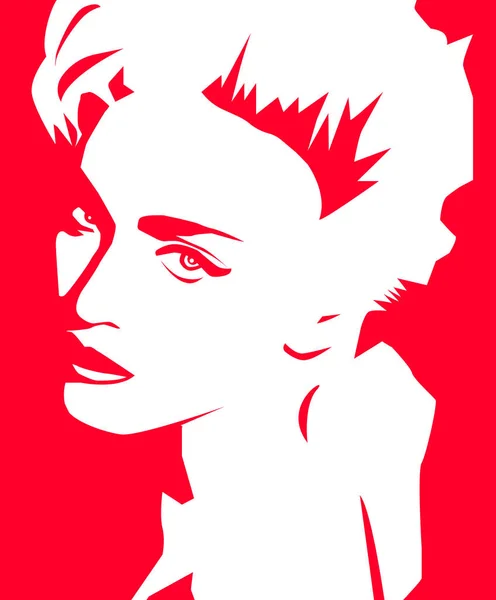 Ağustos, 2018: Ünlü şarkıcı Madonna vektör anahat portre siyah beyaz arka plan üzerinde