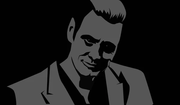 Oct, 2018: Jim Carrey vector portrait, gray and black silhouette. — Stock Vector
