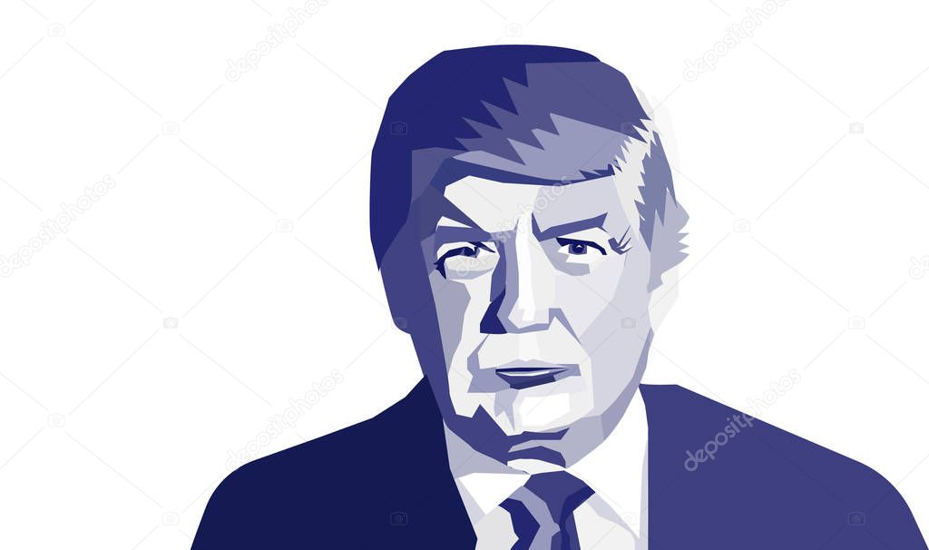 May, 2019: US president Donald Trump vector portrait. Donald Trump on light background.