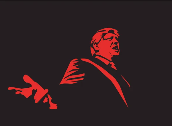 Washington, DC, USA-július, 2019: Vector illusztráció az amerikai elnök, Donald Trump a fekete háttér beszélt az embereknek — Stock Vector