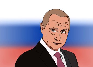 Sep, 2019, Russia: Russian President Vladimir Vladimirovich Putin vector portrait on dark background. clipart
