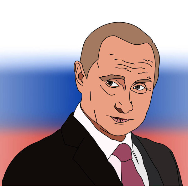 Oct, 2019, Russia: Russian President Vladimir Vladimirovich Putin vector portrait on dark background.